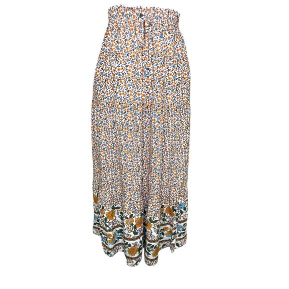 Zesica Orange Blue Rayon Boho Tiered Pull on  Elastic Waist Maxi Skirt Fall - Picture 1 of 10